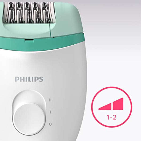 Philips Satinelle Essential Epilator, Corded, Compact Hair Removal, BRE224/00 White & Green