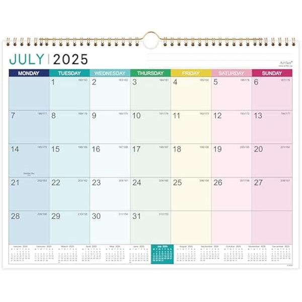 2025-2026 Calendar - Wall Calendar 2025-2026, 18 Month Calendar from Jul.25 - Dec. 26, 37 x 29 cm, Double Binding Hook, Large Mixed Color Right Angle Block