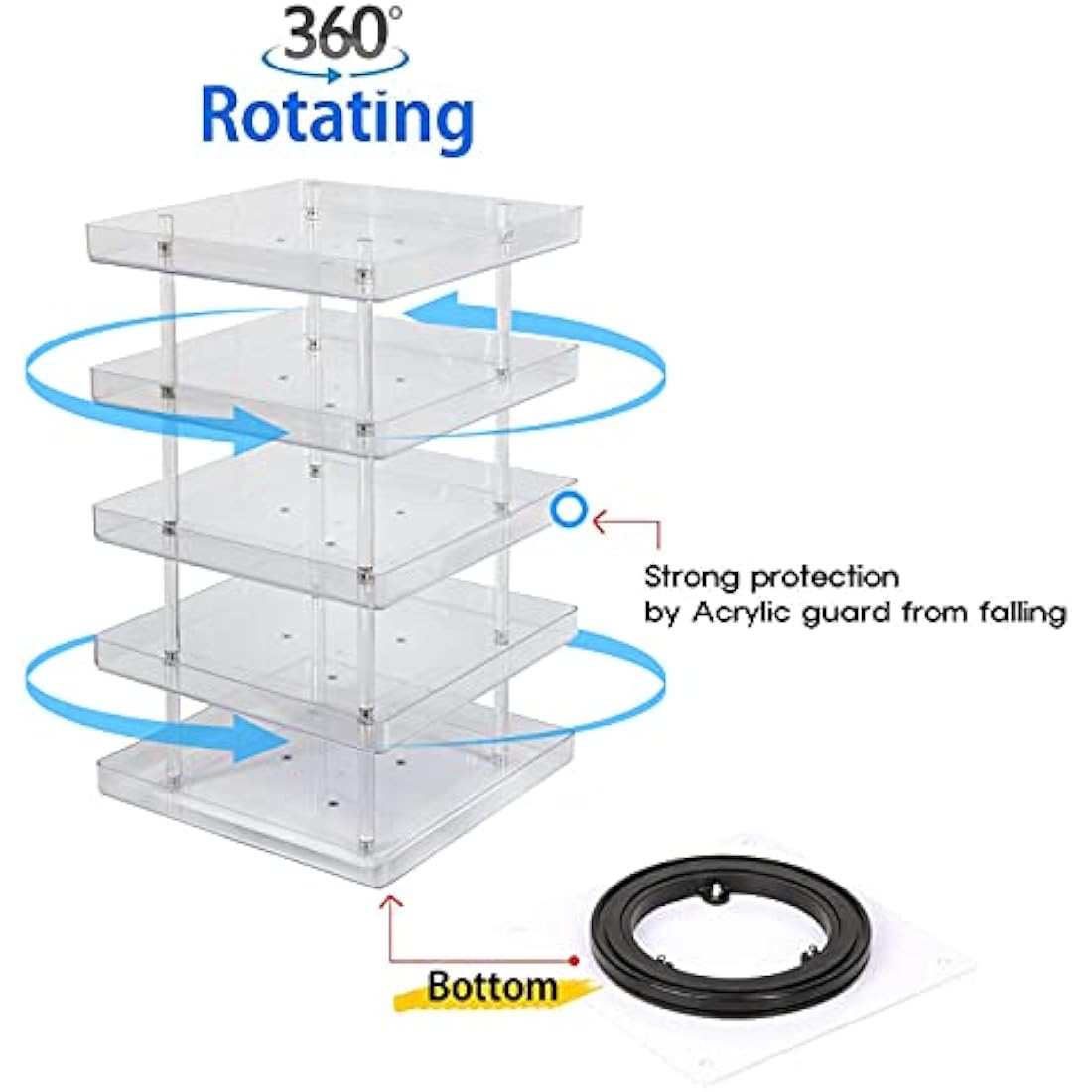 JACKCUBE DESIGN 5 Tier Clear Nail Polish 360 Rotating Display Rack Organizer Stand Makeup Cosmetics Storage Box Carousel Shelf with Acrylic Guard(5tier) – :MK387-5