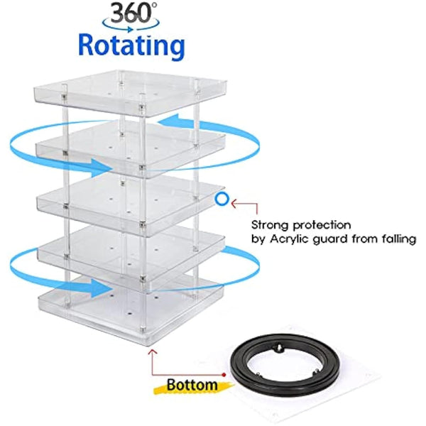 JACKCUBE DESIGN 5 Tier Clear Nail Polish 360 Rotating Display Rack Organizer Stand Makeup Cosmetics Storage Box Carousel Shelf with Acrylic Guard(5tier) – :MK387-5