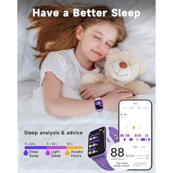 BIGGERFIVE Kids Fitness Tracker Watch, Pedometer, Heart Rate, 5ATM Waterproof, Sleep Monitor, Alarm Clock, Calorie Step Counter, Puzzle Games, 1.5" HD Touch Screen Kids Smart Watch for Girls Ages 3-14