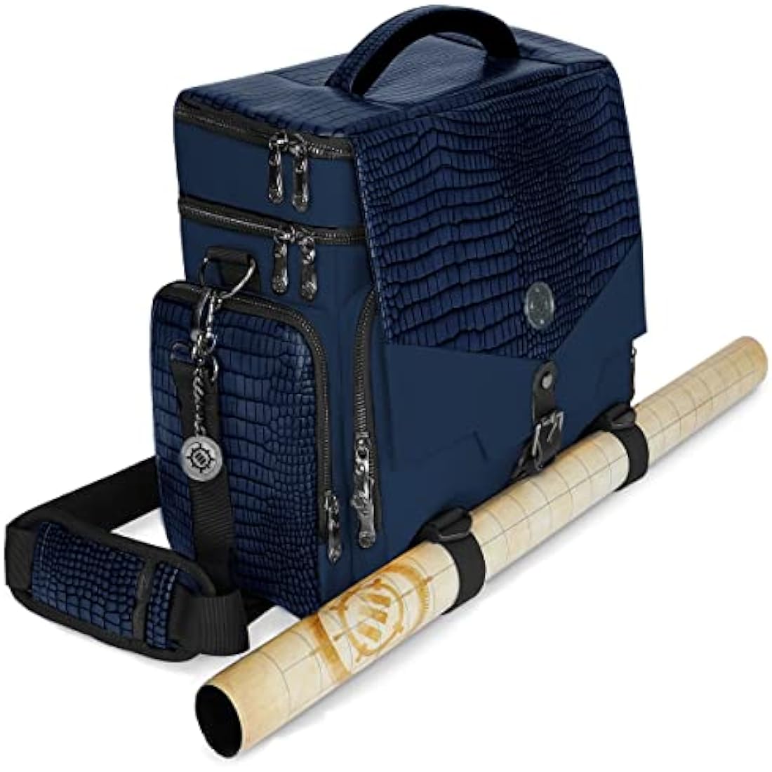 ENHANCE Collector's Edition RPG Adventurer's DND Bag - Dragon Hide Exterior Travel RPG Bag with Tabletop Miniatures Storage Vault, Mat Holder, DND Dice & Token Pockets, Fits 4-8 Books (Dragon Blue)