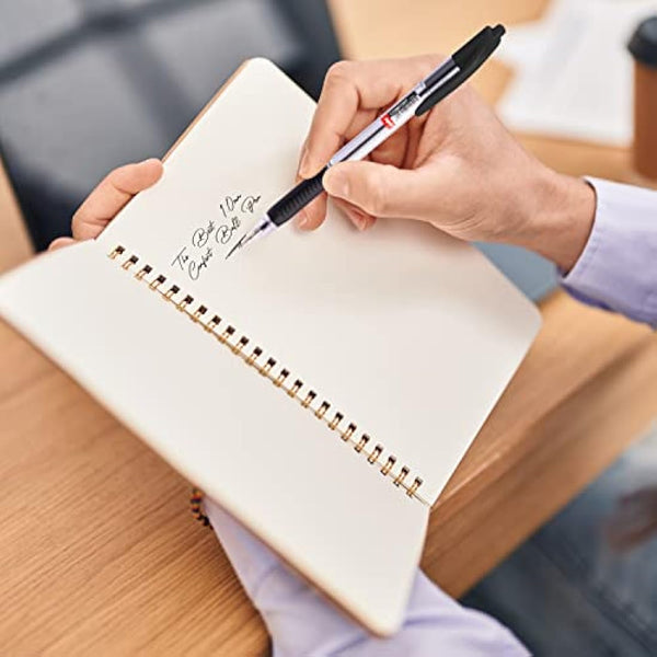 Cello Comfort Ballpoint Pens - Premium Retractable Biro Pens with Ergonomic Grip, Medium Point 1.0mm, Black Ink, Pack of 12 - Ideal for Office, School & Home Writing