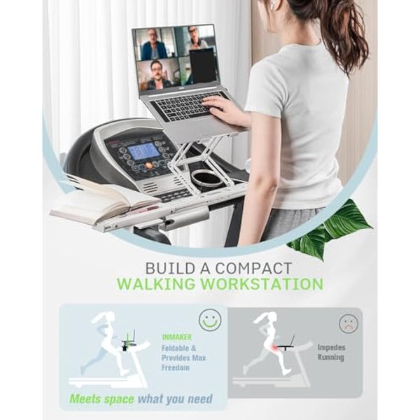 INMAKER Treadmill Desk Attachment, Universal Desk for Treadmill Adjustble Height Width, Aluminum Treadmill Laptop Holder White