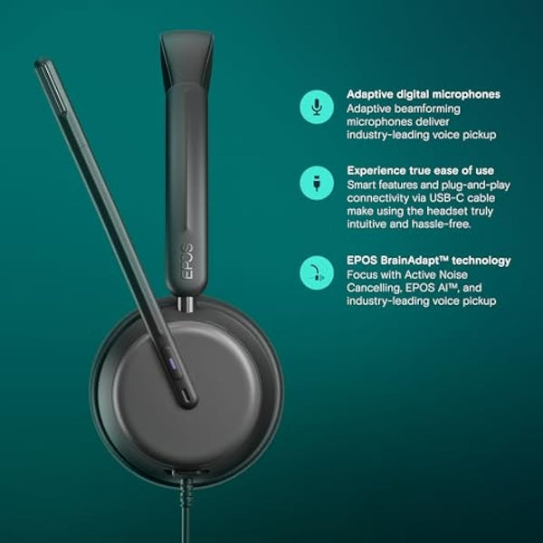 EPOS IMPACT 860T ANC Dual-Sided Wired Headset with Active Noise Cancellation, Microsoft Teams Certified, USB C and USB A, Super Wideband Audio, Ideal for Office Calls, Zoom, Home & Hybrid Work
