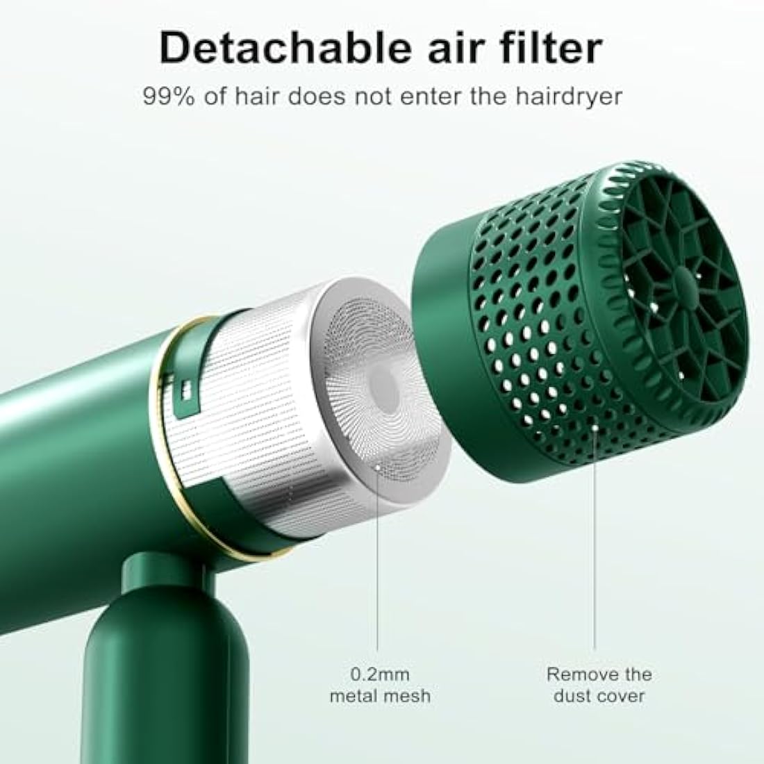 7MAGIC Travel Ionic Hair Dryer, Lightweight Foldable Blow Dryer with Diffuser for Curly Hair & Constant Temperature Care, Anti-Hair Suction Technology Hairdryers for Women, Green