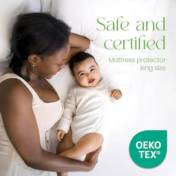 EU King Size Mattress Protector Waterproof 160x200cm – Soft 100% Bamboo Fitted Cover – Hypoallergenic, Naturally Cooling – Bamboo Mattress Protector