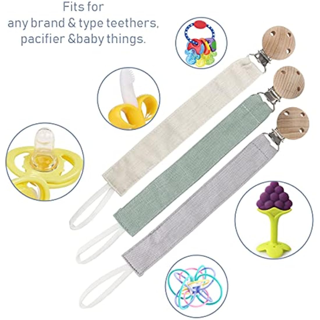 RUBY 3-Piece Dummy Chain Fabric Set, Cotton Dummy Chain for Girls and boy, Dummy Chains with Beech Wood Clip