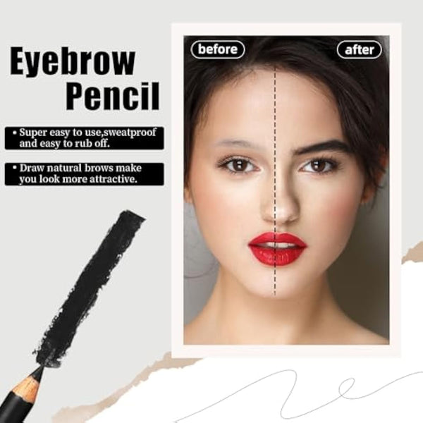 Go Ho 12 PCS Black Eyebrow Eyeliner Pencil Set, Waterproof Eyebrow Pencil,Long-lasting Sweat-proof Eyeliner Makeup Brow Tint Pen（Black）