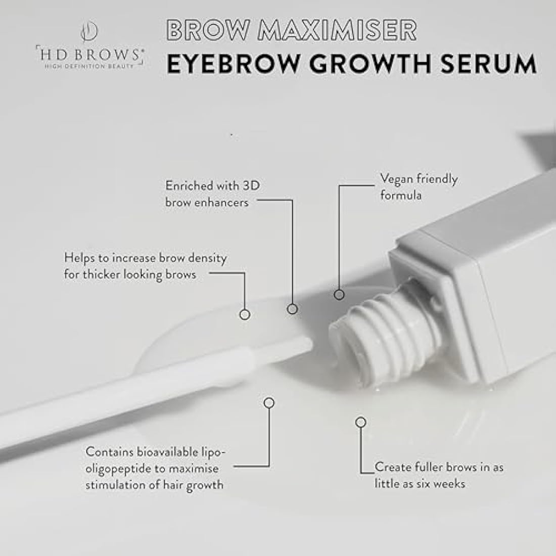 HD BROWS Brow Maximiser, Eyebrow Growth Serum, Helps to Create Fuller Brows, Brush Applicator Makes it Easy to Use, Also Safe for Lashes