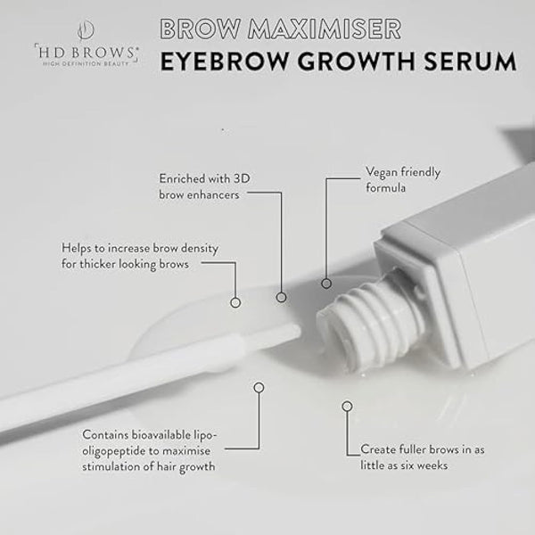 HD BROWS Brow Maximiser, Eyebrow Growth Serum, Helps to Create Fuller Brows, Brush Applicator Makes it Easy to Use, Also Safe for Lashes