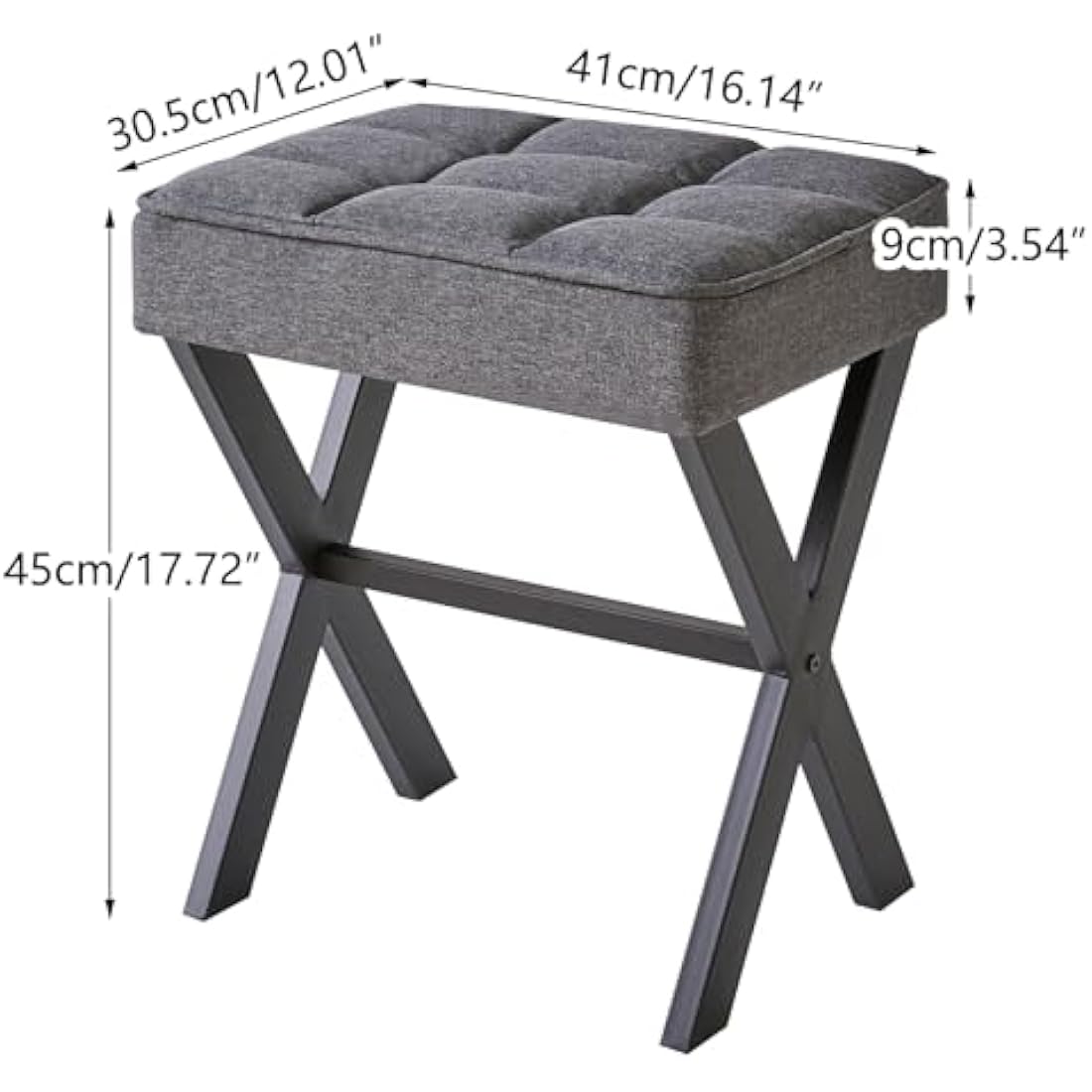 IBUYKE Square Makeup Stool with X-Leg Foot Rest, Linen Footrest Stool, Ottoman Seat Vanity Stool, Multi-Use as Small Side Table, for Bedroom, Living Room, Dark Gray L/G-70G