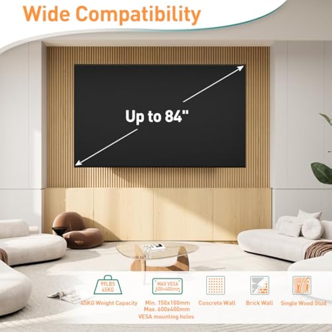 ELIVED TV Wall Bracket Tilt Swivel for Most 37"-84" Plasma, LCD, LED, OLED Flat/Curved TVs with Max VESA 600x400mm up to 45KG, Full Motion Wall Mount with Strong Articulating Arms, TV Mount EV015