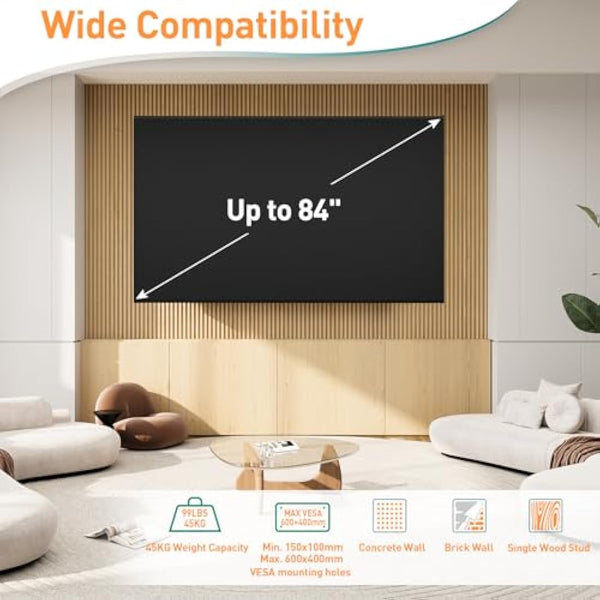 ELIVED TV Wall Bracket Tilt Swivel for Most 37"-84" Plasma, LCD, LED, OLED Flat/Curved TVs with Max VESA 600x400mm up to 45KG, Full Motion Wall Mount with Strong Articulating Arms, TV Mount EV015