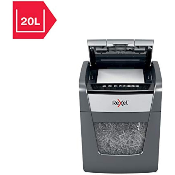Rexel Optimum Auto Feed+ 50 Sheet Automatic Cross Cut Paper Shredder, P-4 Security, Home/Home Office, 20 Litre Removable Bin, 2020050X, Black