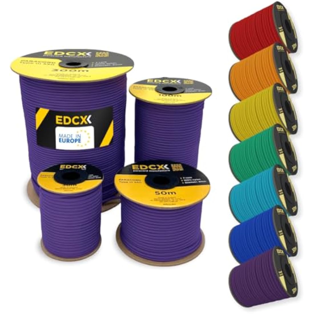 EdcX 4mm Rope 550 - Type III, 100% Rope, 7 Strand Rope, 4mm Rope in Solid Colors
