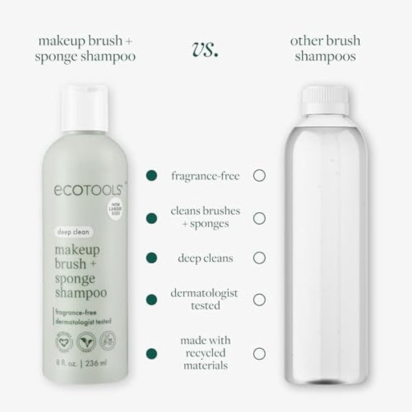 EcoTools Makeup Brush and Sponge Shampoo, Removes Makeup, Dirt, & Impurities From Makeup Brushes & Makeup Blending Sponges, Fragrance-Free, Vegan, & Cruelty-Free, 6 fl.oz./ 177 ml, 1 Count