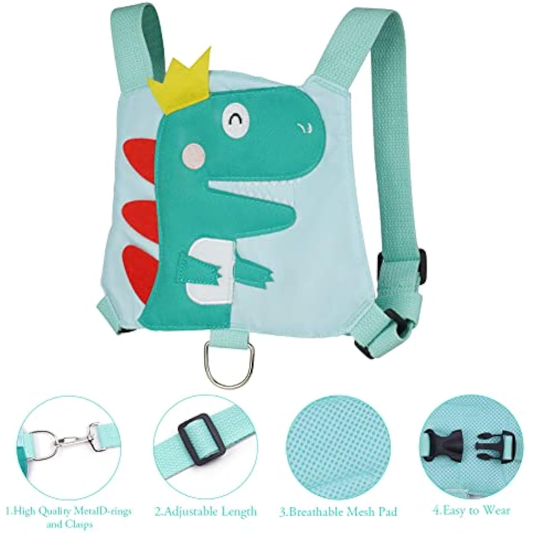 AOMIG Baby Reins, Baby Walking Reins and Toddler Safety Harness, Dinosaur Baby Reins Safety Leash for Toddlers Boys and Girls (Green)