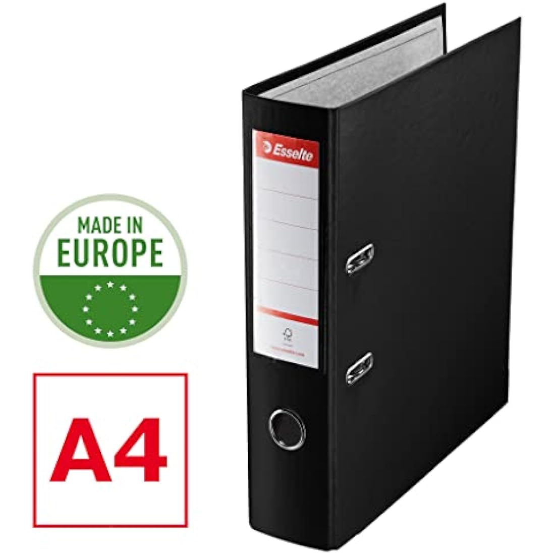 Esselte A4 Lever Arch File, 3-Pack, 550 Sheets Capacity, Durable PP Plastic Cover with Interchangeable Label Holder, Metal Reinforcements, Ring Binder, Office File Organiser, Black (624294)