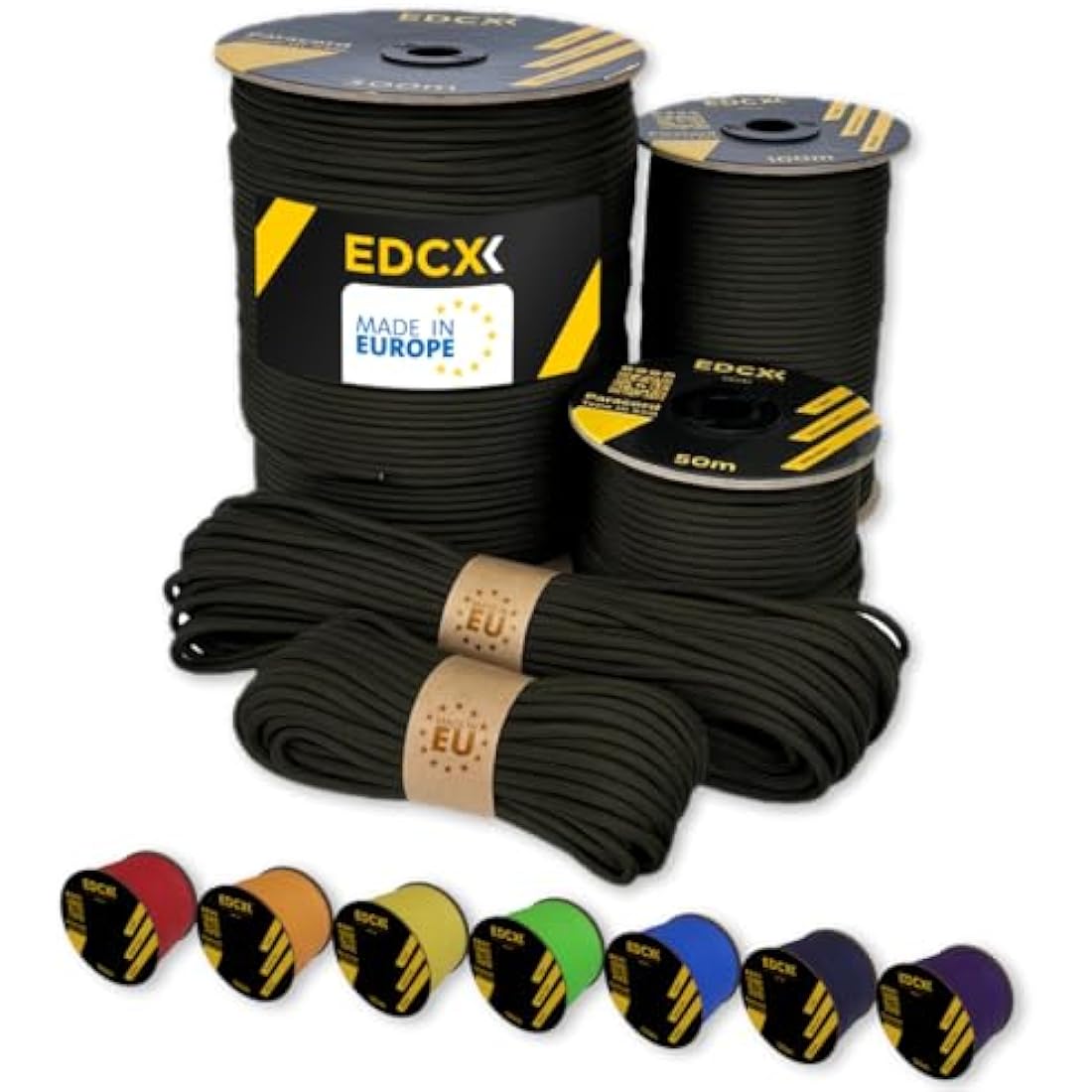 EdcX Paracord 4mm, 35+ Solid Colors (10m, 15m, 30m, 50m, 100m, 300m) | Ideal for Crafting, DIY, Camping, Survival, Outdoor | 100% Nylon Rope 4mm | Tactical Cord 550 Type III