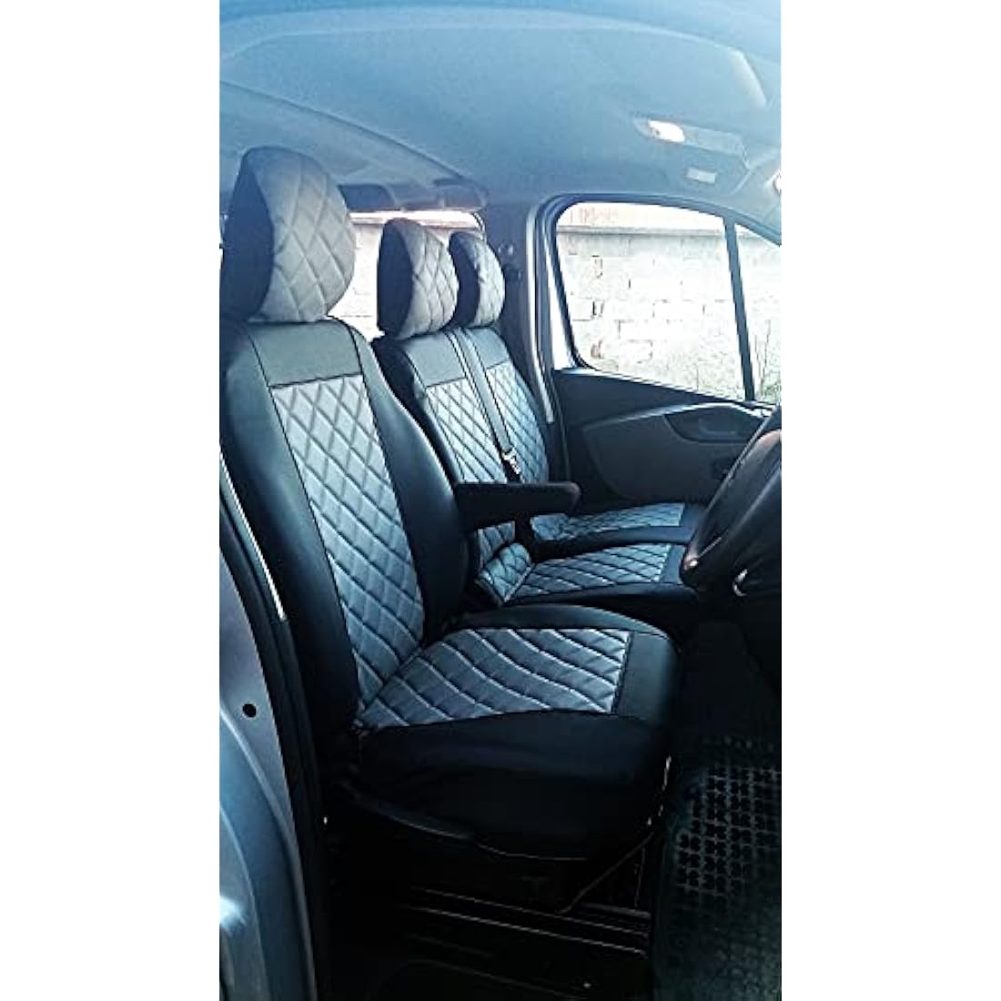 Front Seat Covers 2+1 Designed to fit Renault Trafic, Vauxhall Vivaro after 2015 Right Hand Drive BLACK-GRAY ECO LEATHER