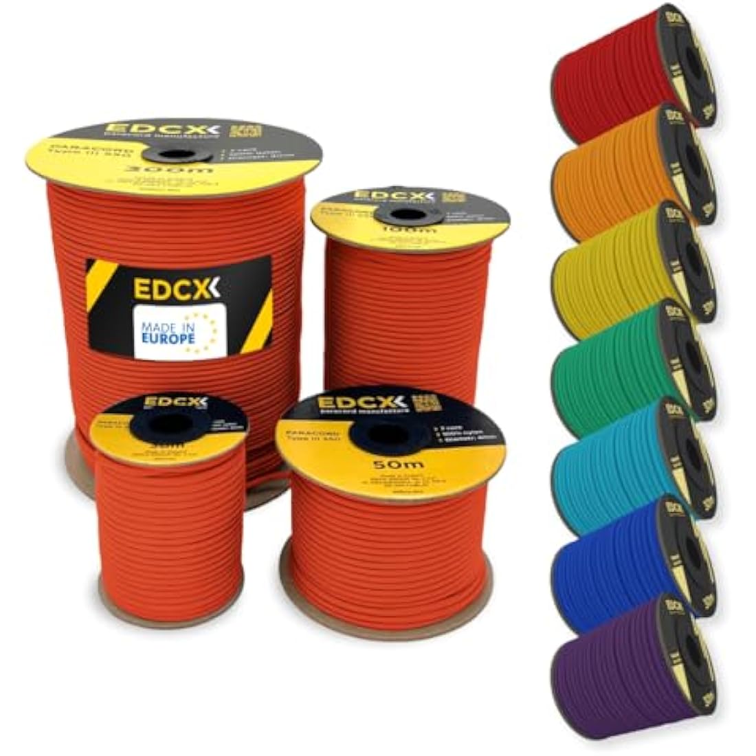 EdcX 4mm Rope 550 - Type III, 100% Rope, 7 Strand Rope, 4mm Rope in Solid Colors