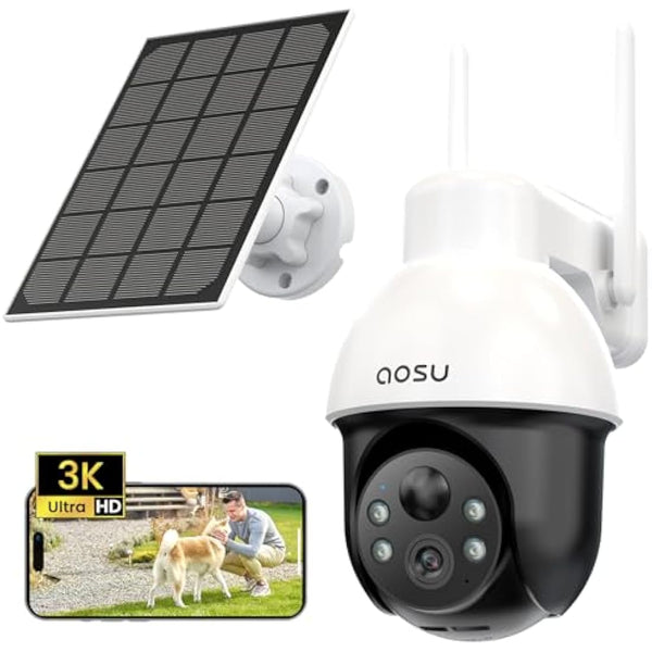 AOSU 3K Solar Camera Outdoor Wireless – 5MP Security Camera, Motion & Human Tracking, 360° PTZ, Zoom & Wide View, Color Night Vision, Two-Way Talk, WiFi, Solar Panel Powered, Alexa