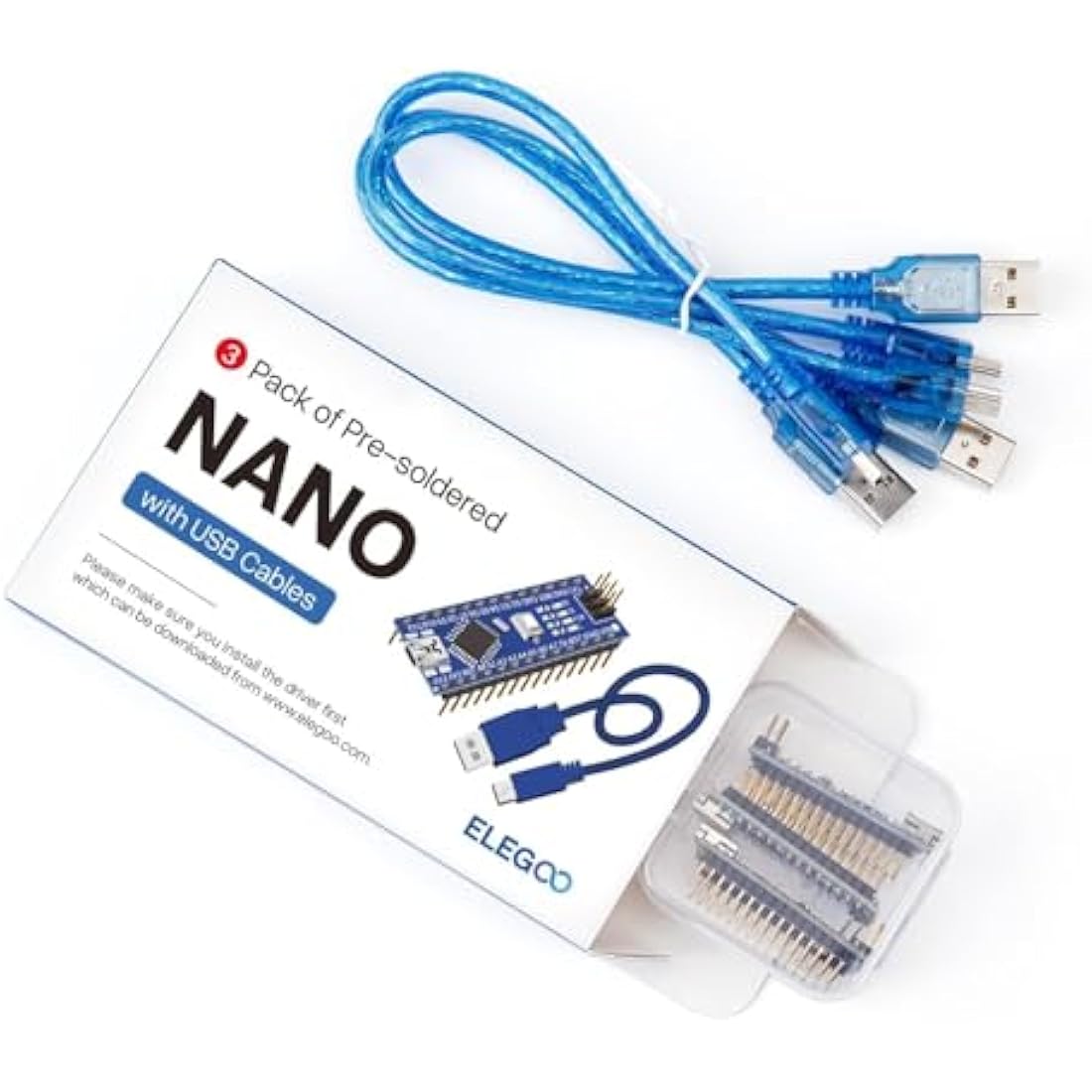 ELEGOO Pre-soldered Nano Board CH 340 with USB Cable Compatible with Arduino (Nano x 3 with USB Cable)