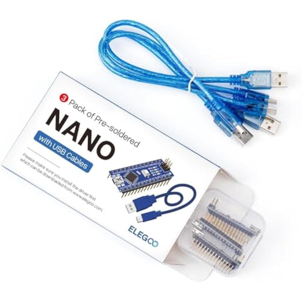 ELEGOO Pre-soldered Nano Board CH 340 with USB Cable Compatible with Arduino (Nano x 3 with USB Cable)