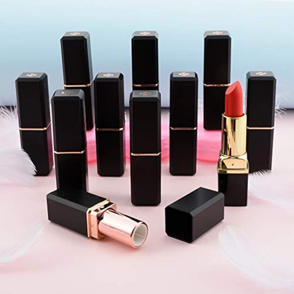 Allwon 10Pcs Black Empty Lipstick Tubes DIY Lip Balm Container (Square Tube)