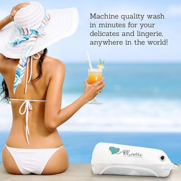 Allurette Wash Bag for Delicates – Portable Hand Washing Machine for Travel – Eco-Friendly Washer for Bras, Lingerie, Smalls & Baby Clothes – No Electricity Needed – Gentle & Compact Laundry Solution