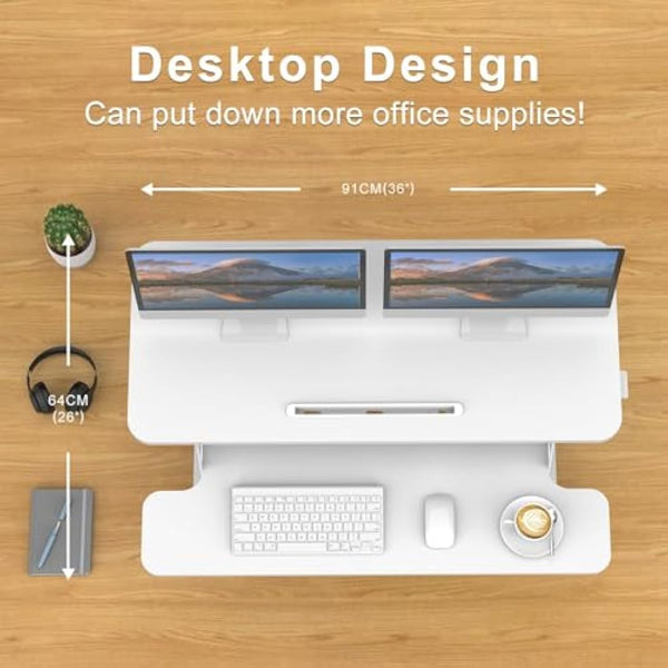 ERGOMAKER Standing Desk Converter, 36"/91cm Wide Height Adjustable Quick Sit to Stand Up Desk Riser for Dual Monitor