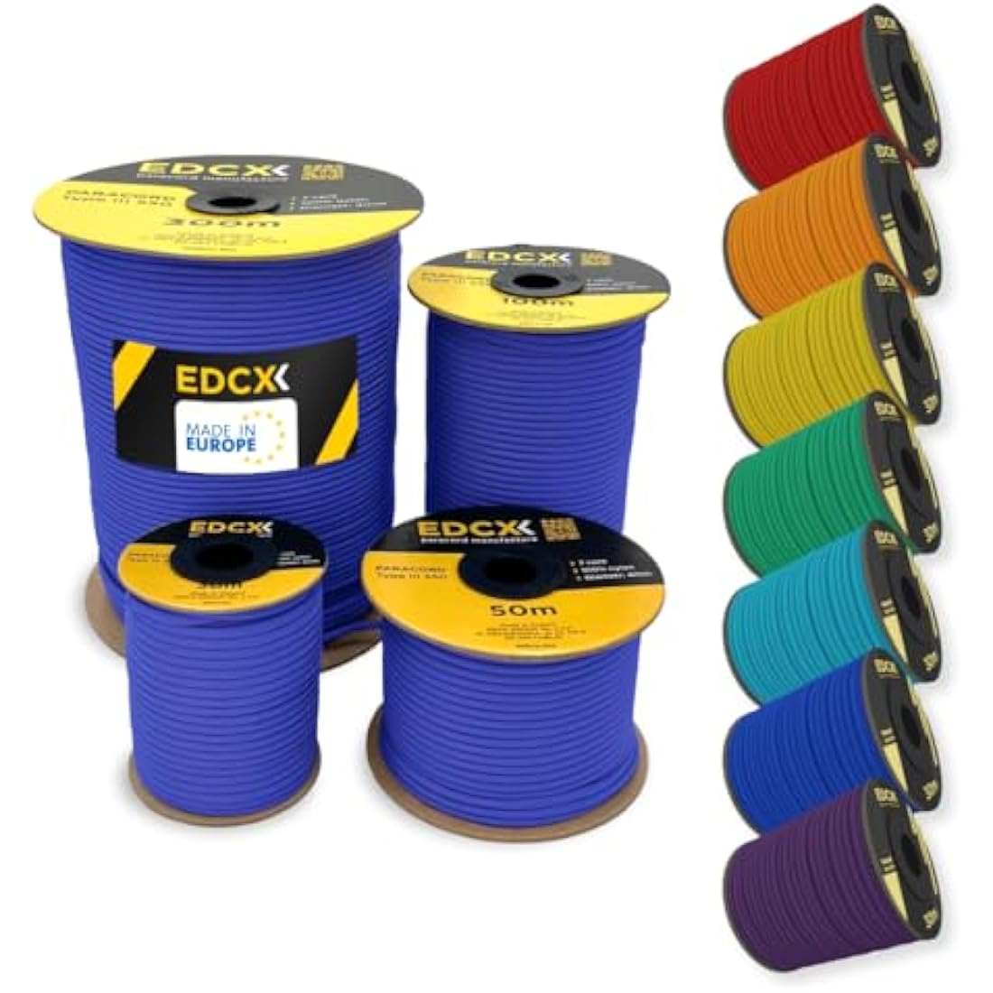EdcX 4mm Rope 550 - Type III, 100% Rope, 7 Strand Rope, 4mm Rope in Solid Colors