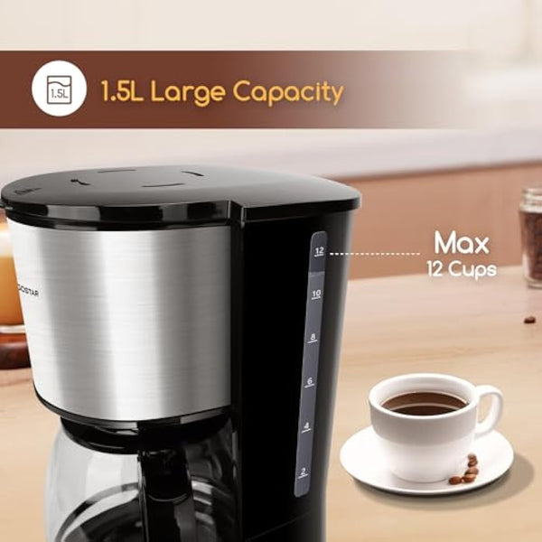 Aigostar Filter Coffee Machine, Programmable Drip Coffee Maker with 24hr Timer & 40min Keep Warm, Fast Brewing, 1.5L Coffee Filter Machine with Anti-Drip & BPA Free - Benno 30YWZ