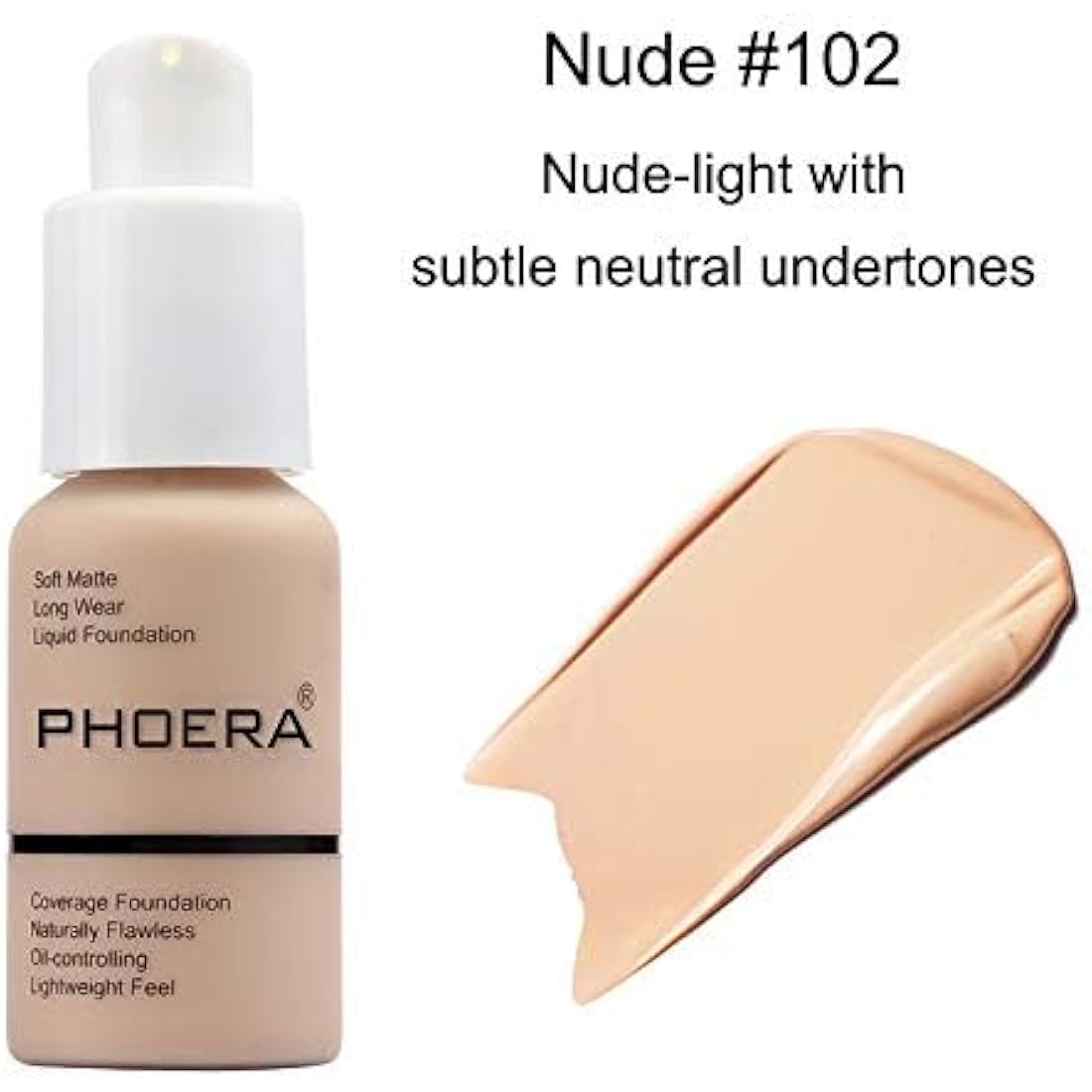 ABRUS® - Phoera Foundation Makeup, Full Coverage, Soft Matte Oil Control Concealer, Liquid Foundation, Long Lasting 24HR Waterproof and Blendable 30ml (102 Nude)