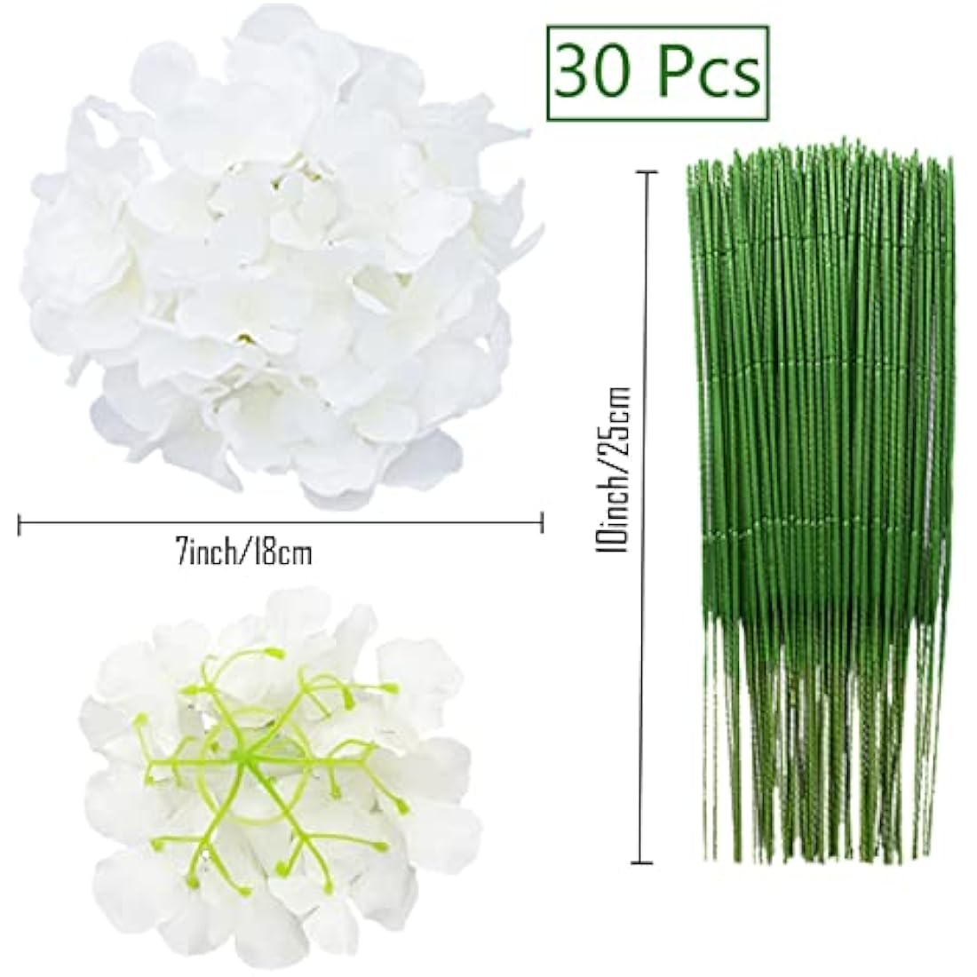 FagusHome 30 Pcs Silk Hydrangea Heads Artificial Flowers Heads and Stems Fake Hydrangea Flowers for Home Wedding Decor (Pure White)