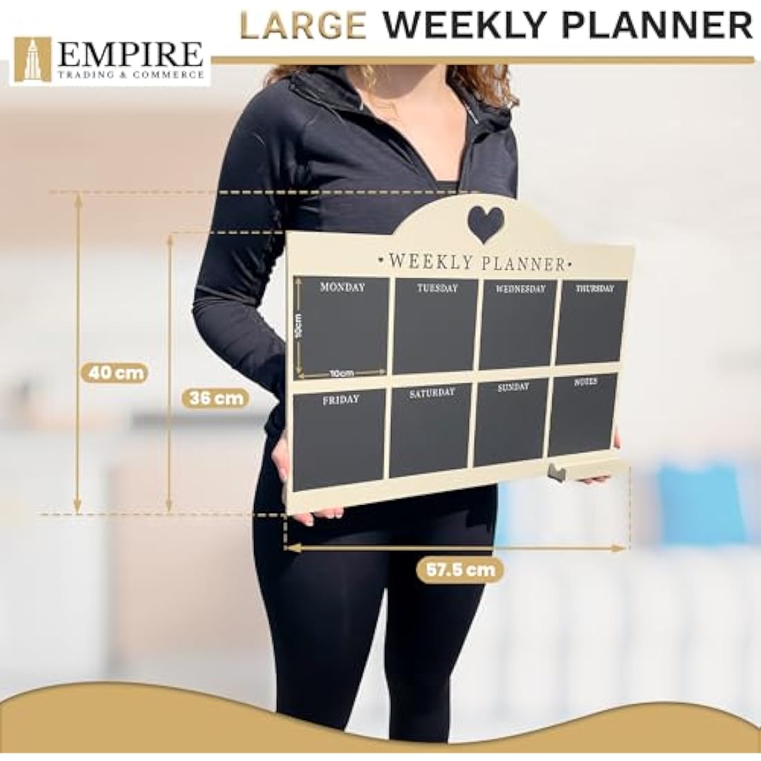 Empire Weekly Planner and Menu Board for Kitchen, Work Planner Blackboard, Wall Mounted Daily Planner with a Pen, to Do List, Dry Erase Meal Planner with White Cloth for Office & Home (Large, Cream)
