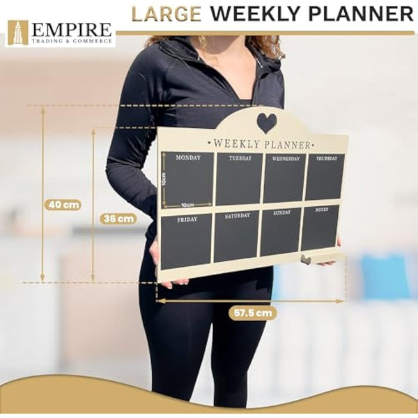 Empire Weekly Planner and Menu Board for Kitchen, Work Planner Blackboard, Wall Mounted Daily Planner with a Pen, to Do List, Dry Erase Meal Planner with White Cloth for Office & Home (Large, Cream)