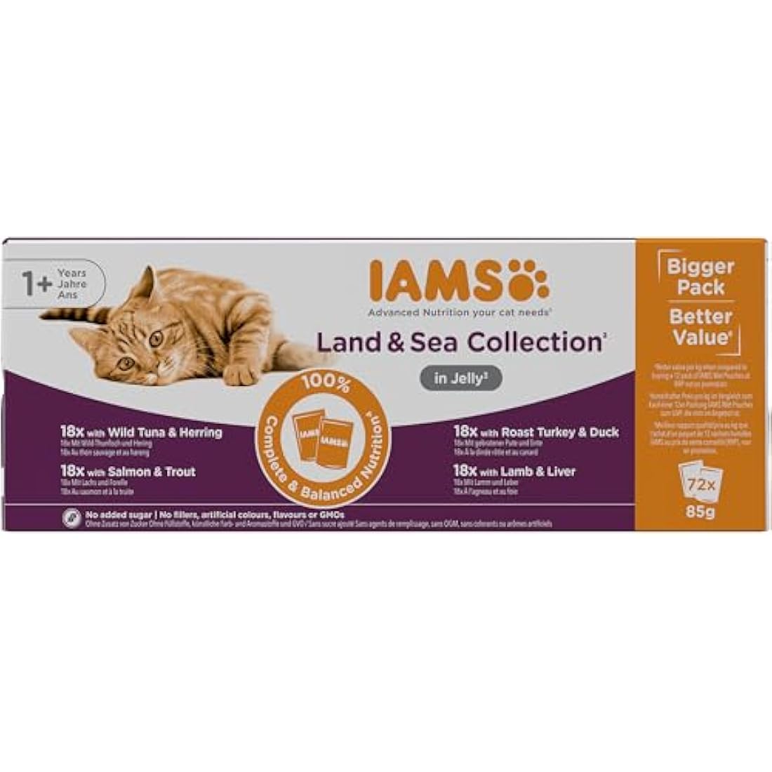 IAMS Adult Wet Cat Food Land & Sea in Jelly 72 x 85g
