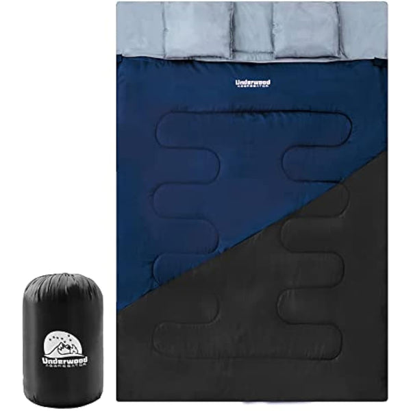 Double Sleeping Bag for Adults and Kids - Lightweight SleepingBag with 2 Pillows, 2 Man Large Sleeping bag for Camping, Waterproof 3 Season Sleeping Bag for Outdoor, Hiking by Underwood-Aggregator