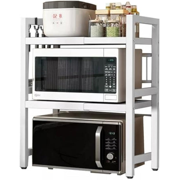 Multibao Expandable Microwave Shelf, 3 Tier Microwave oven Rack Stand Storage Holder Kitchen Corner Shelf Desktop Printer Shelf Rack, Bakers Rack (White)