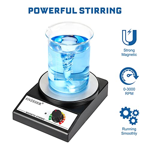 ANZESER Magnetic Stirrer Magnetic Mixer 3500 RPM with Stir Bar Max Stirring Capacity 3000mL (UK PLUG)