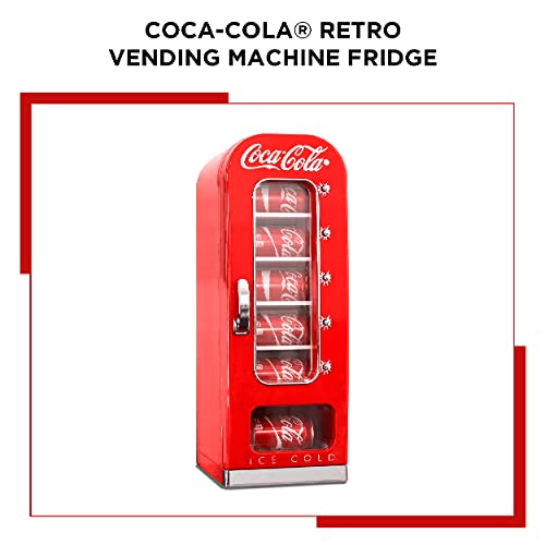Coca-Cola Mini Fridges for Bedrooms 4L Quiet Small 6 Can Table Top Fridge For Drinks Food Coke Kids Skincare Office Home Desk Portable Retro Cooler Warmer with Built-In Bluetooth Wireless Speaker Red
