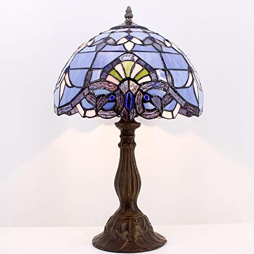 4MYHOME Tiffany Lamp Blue Purple Stained Glass Table Lamp 12X12X18 Inches Baroque Style Lavender Bedside Reading Desk Light Decor Bedroom Living Room Home Office S003C Series