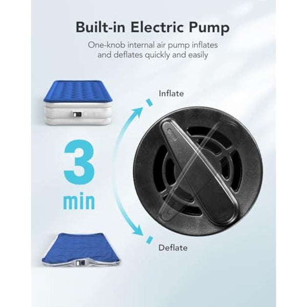 iDOO Inflatable Air Mattress, Air Bed with Built-in Electric Pump, Double Airbed with Storage Bag, Self Inflating Blow Up Camping Bed for Adults, Portable for Guest Home 190x137x38cm