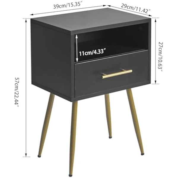 IBUYKE Nightstand, Mid-Century Modern Bedside Table with Legs, Minimalist and Practical End Side Table with 2 Tiers Storage Space, for Bedroom, Living Room, Black WNS004B