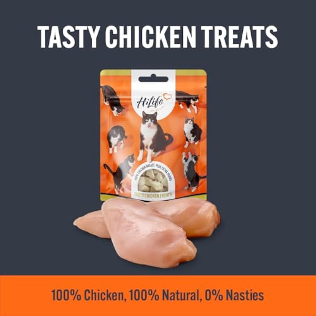 HiLife Chicken Breast Cat Treats, Freeze Dried & Grain Free Chicken Treats for Adult Cats, Made With 100% Natural Ingredients, Suitable for Indoor & Outdoor Cats (12 Bags x 10g)