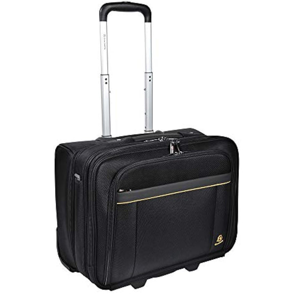 Exacompta - Ref 18534E - Exactive - Exatrolley Travel Suitcase With Wheels and a Telescopic Handle - 450 x 250 x 395mm in Size, Padded Compartment for a 15.6" Laptop - Black & Orange