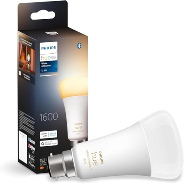 Philips Hue New White Ambiance Smart Light Bulb 100W - 1600 Lumen [E27 Edison Screw] with Bluetooth. Works with Alexa, Google Assistant and Apple Homekit