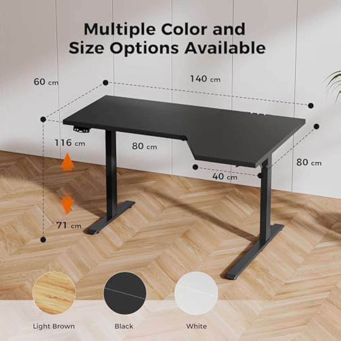 Agilestic L-Shaped Electric Standing Desk, 140cm Height Adjustable Sit-Stand Desk for Home Office, Ergonomic Computer Desk with Spliced Board,Black